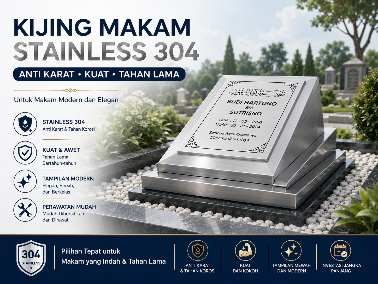 Kijing Makam Stainless 304 Anti Karat Solusi Terbaik untuk Makam Modern